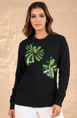 Black Floral Sequin Embellished Sweater