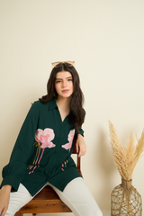 Dark Green Floral Embroidered Shirt