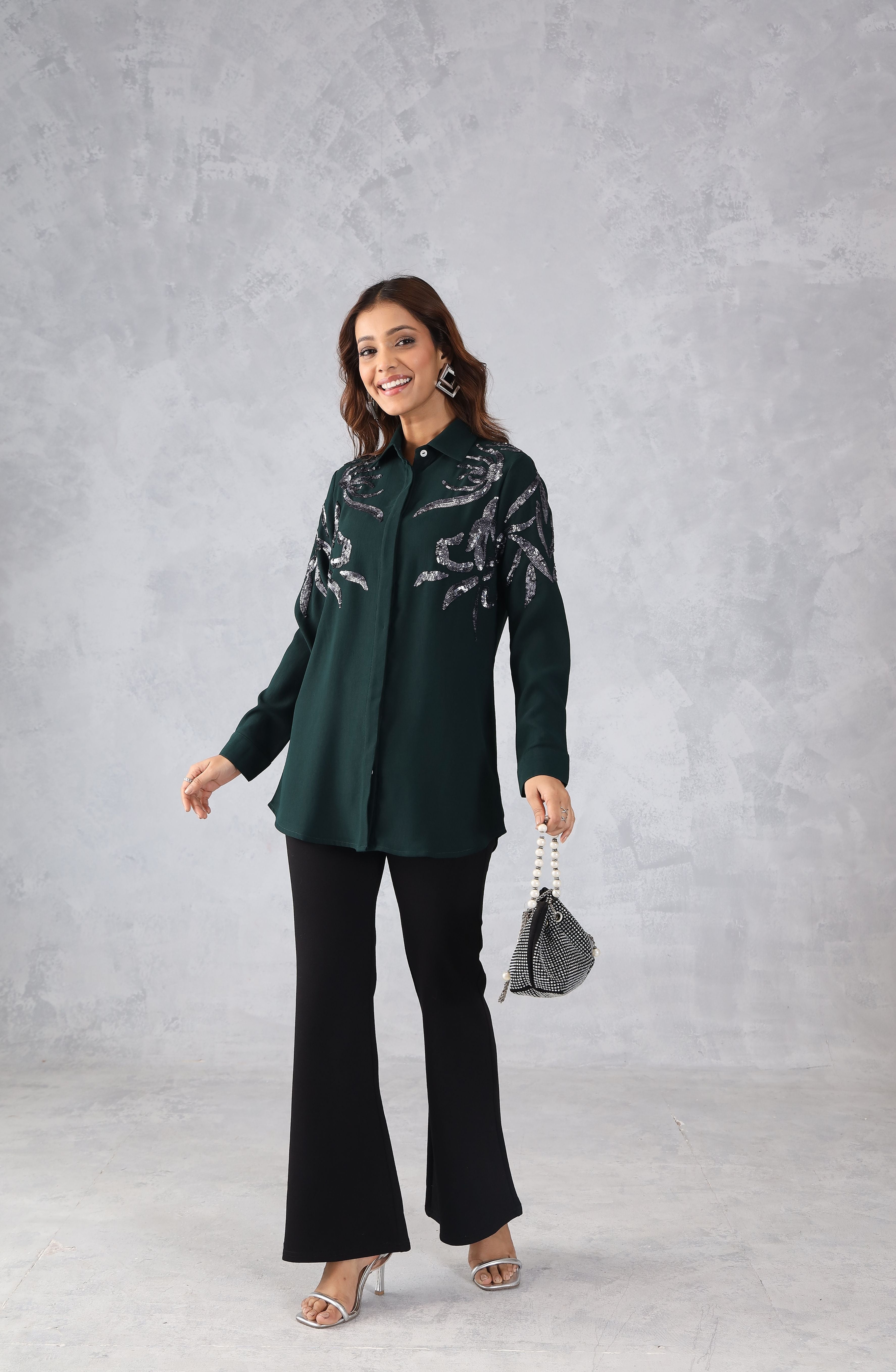 Dark Green Sequin Shirt