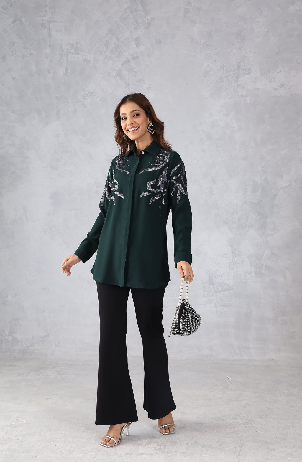Dark Green Sequin Shirt