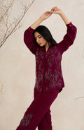Mahroon Studded Embellished Co-Ord Set