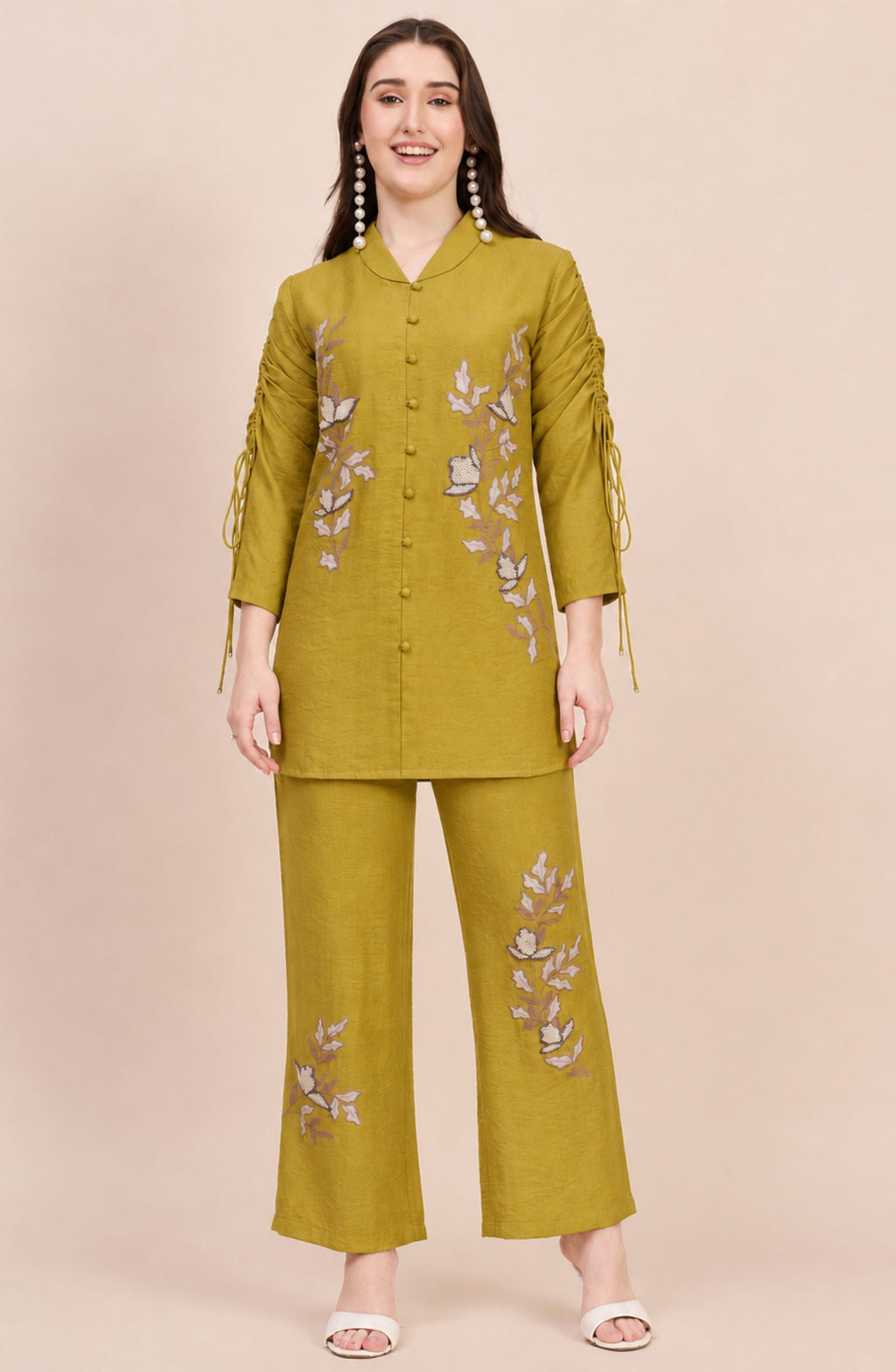 Mustard Co-ord Set with Ivory Floral Applique