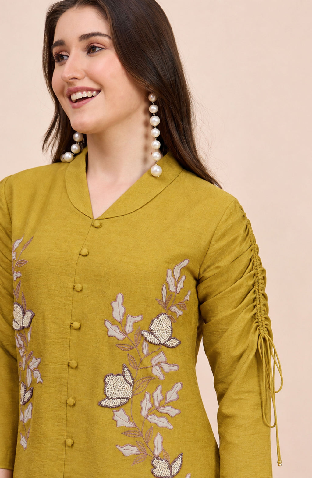 Mustard Co-ord Set with Ivory Floral Applique