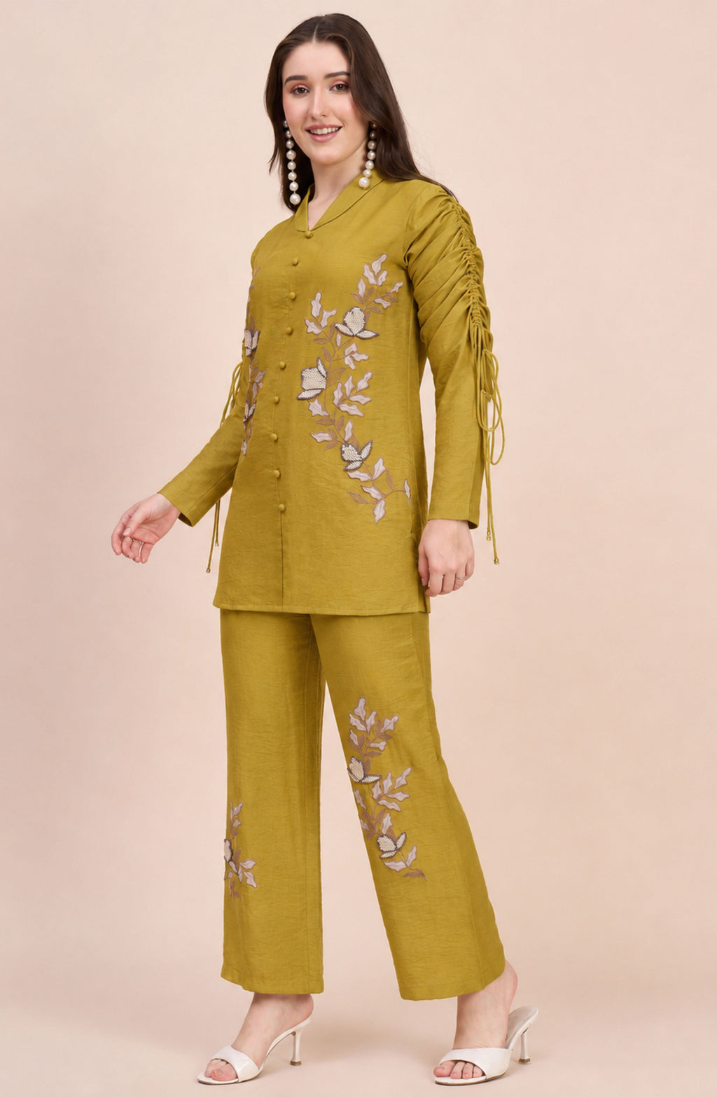 Mustard Co-ord Set with Ivory Floral Applique