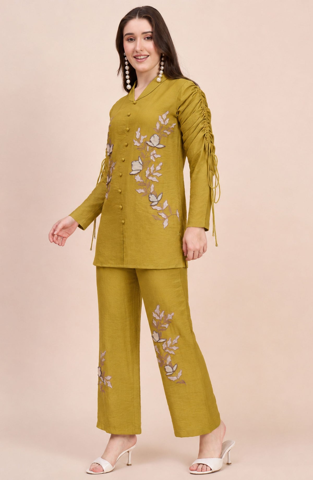 Mustard Co-ord Set with Ivory Floral Applique