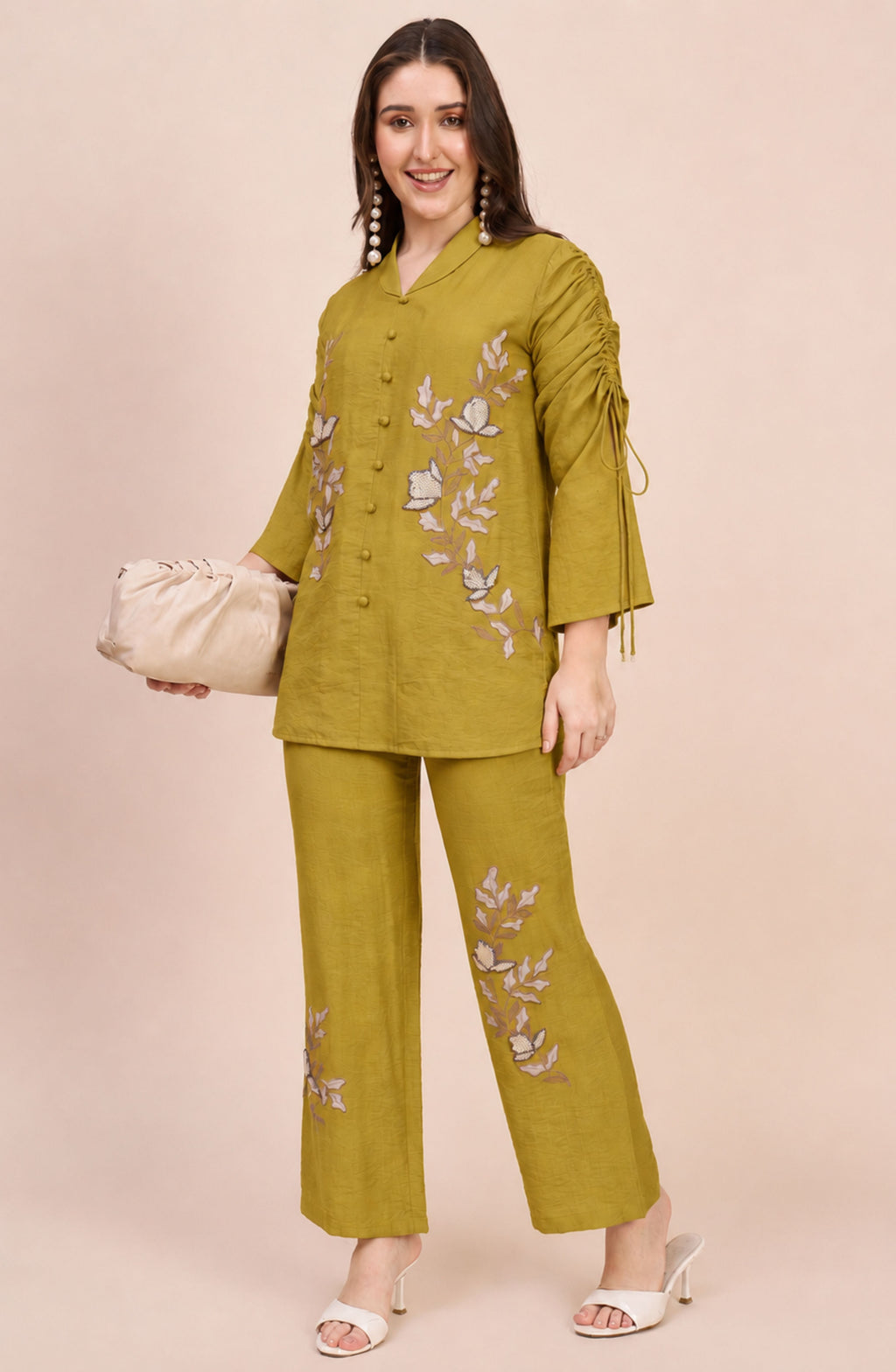 Mustard Co-ord Set with Ivory Floral Applique