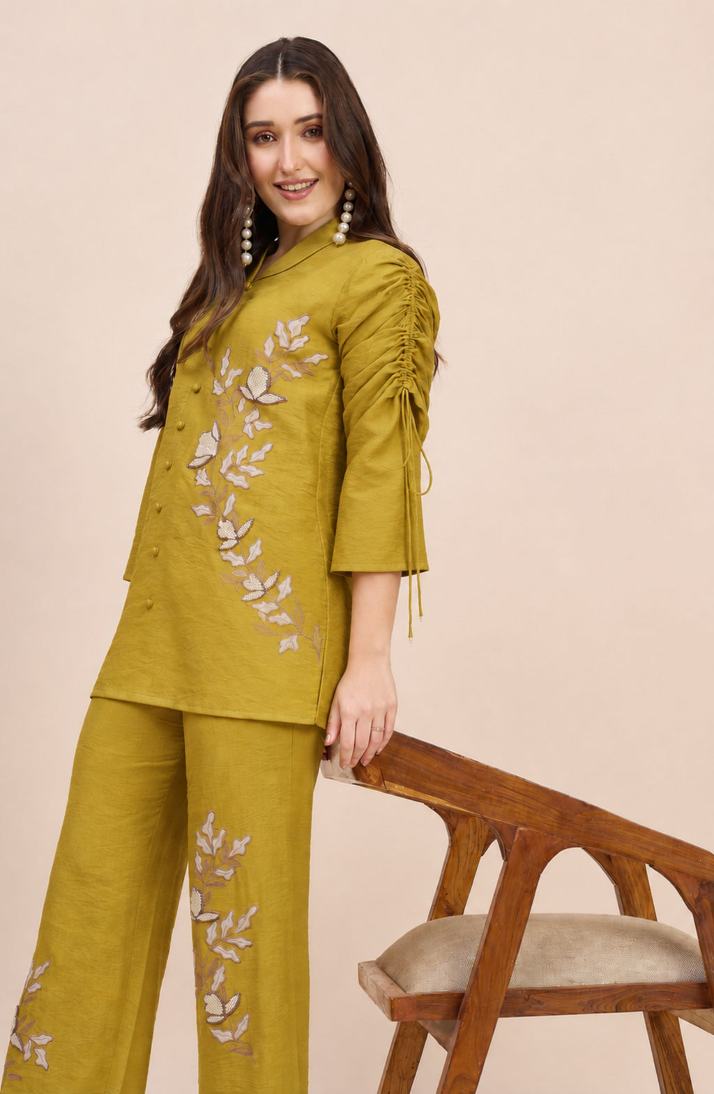 Mustard Co-ord Set with Ivory Floral Applique