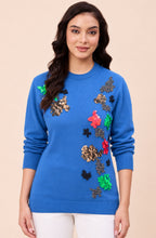 Royal Blue Embellished Woollen Sweater