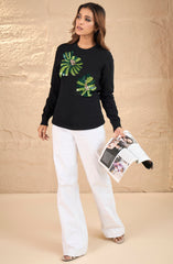 Black Floral Sequin Embellished Sweater