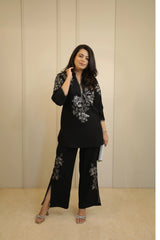 Black and Silver Floral Embellished Co-Ord Set