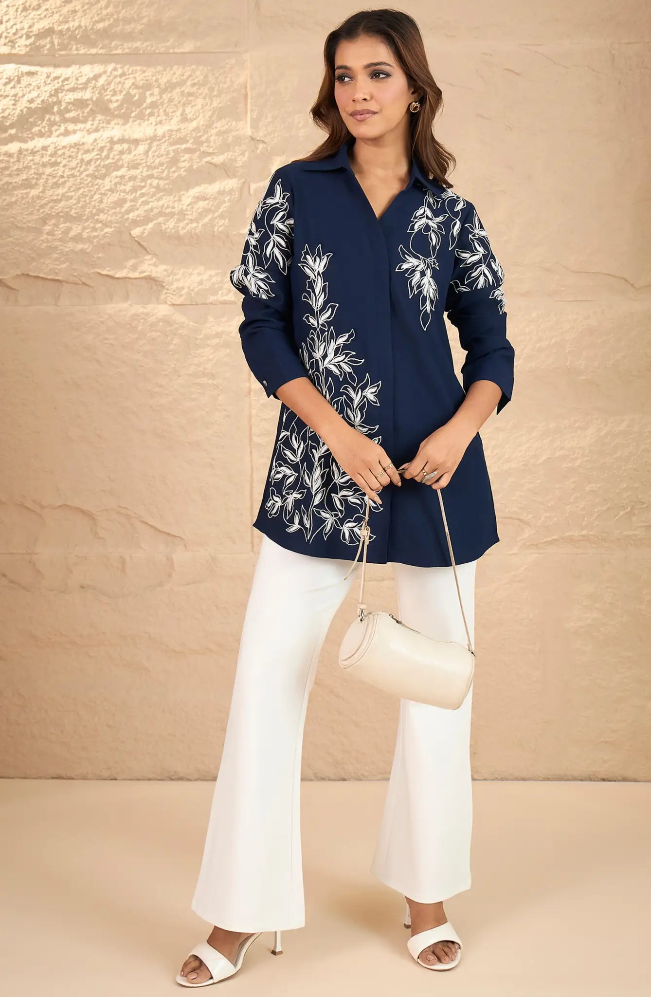Navy Blue Embroidered Shirt