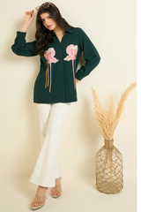 Dark Green Floral Embroidered Shirt