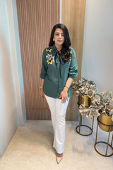 Embellished Knot Style Bottle Green Shirt