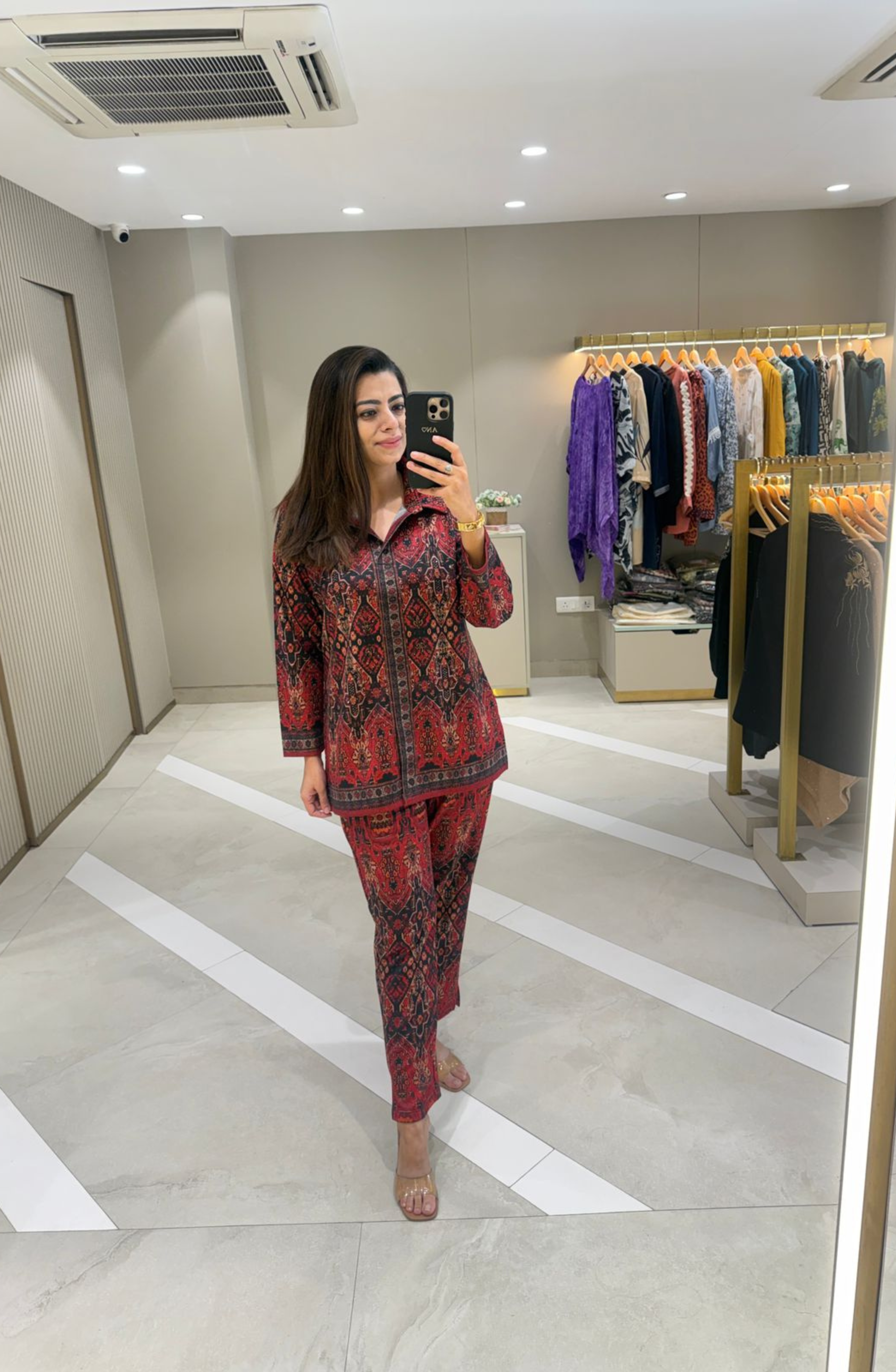 Woolen Red Printed Co-Ord Set