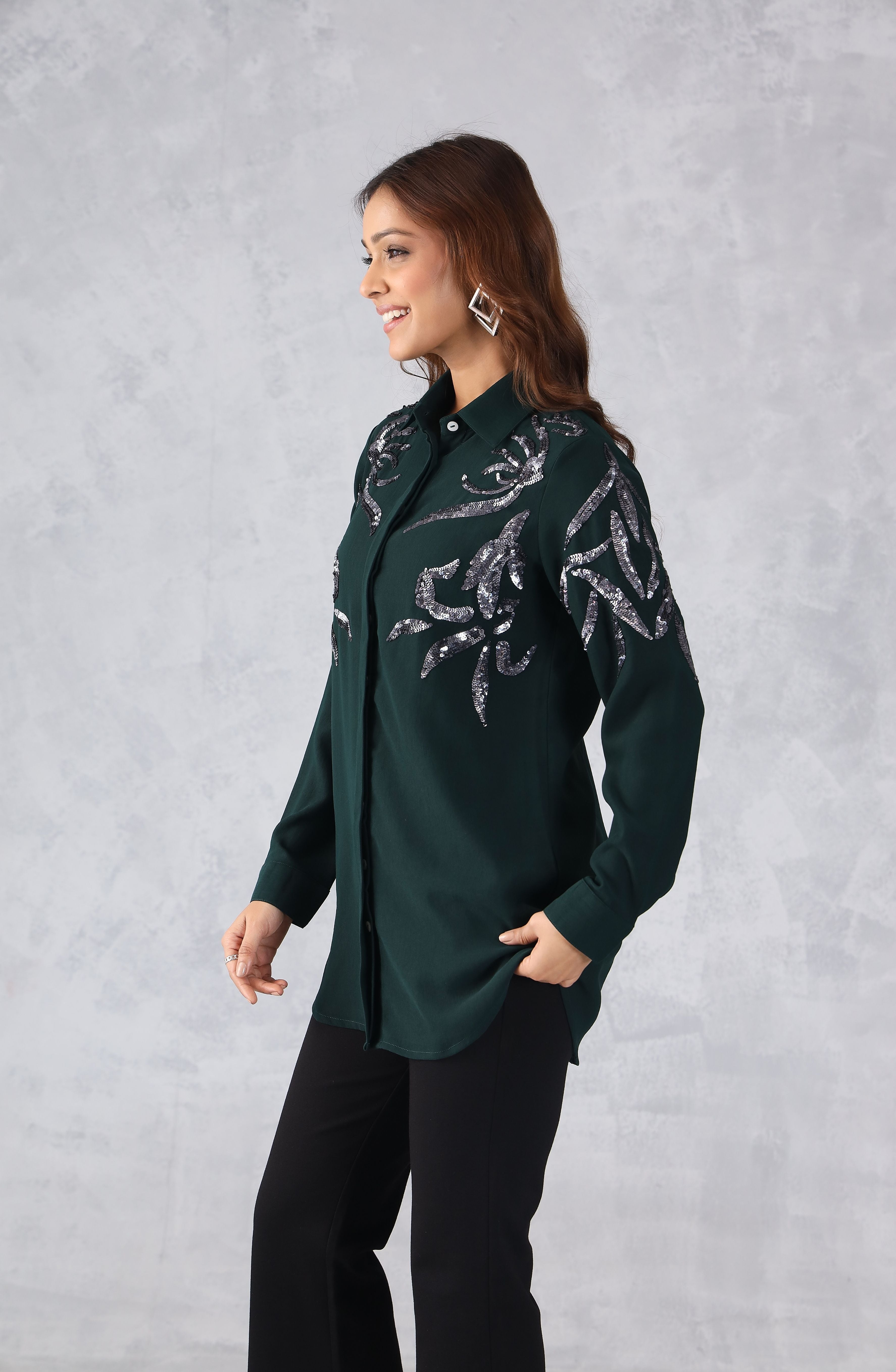Dark Green Sequin Shirt