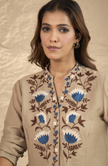 Beige Floral Embroidered Shirt