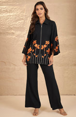 Black Floral Zipper Co-Ord Set