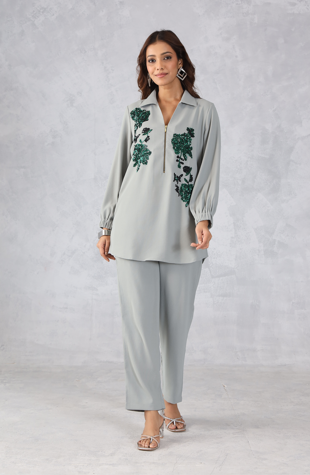 Pastel Grey Zipper Style Co-Ord Set