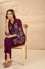 Maroon Floral Embroidered Co-Ord