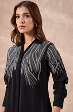 Black Shirt with Silver Metallic Fringe Embroidery