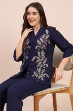 Navy Blue Co-ord Set with Beaded Leaf Embroidery