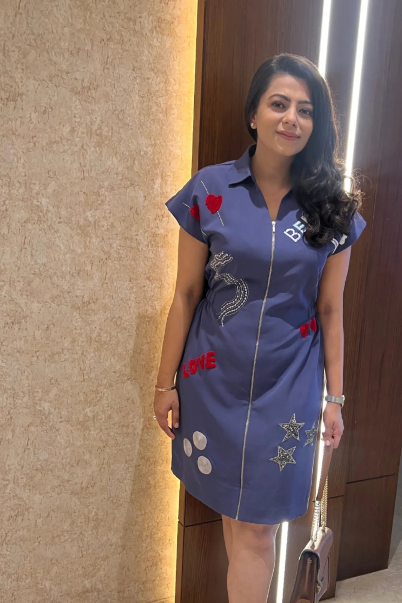 Purple Star & Love Motif Mini Dress