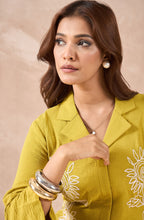 Mustard Yellow Longline Shirt with Sunflower Embroidery
