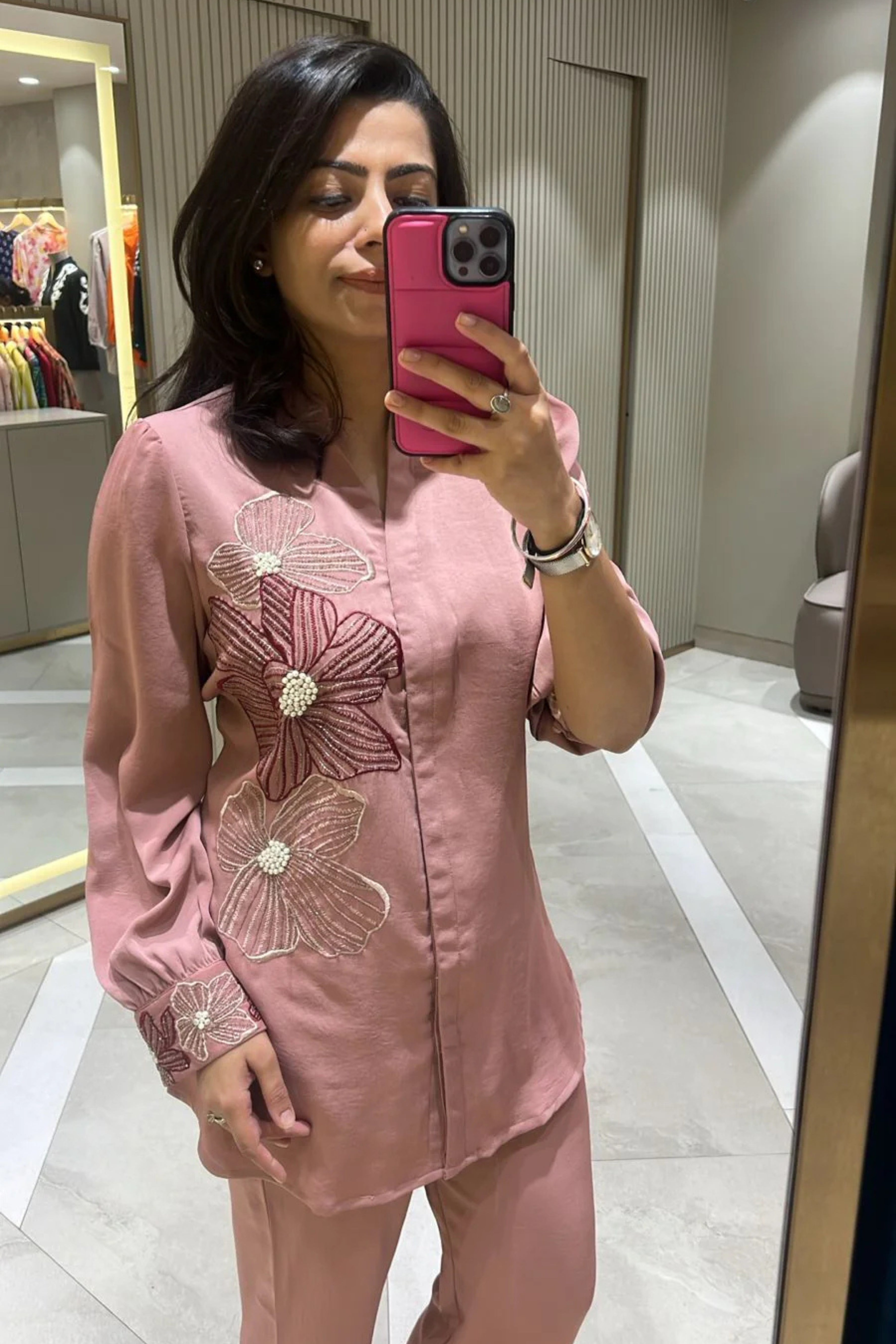 Pink Floral Embroidery Co-ord Set
