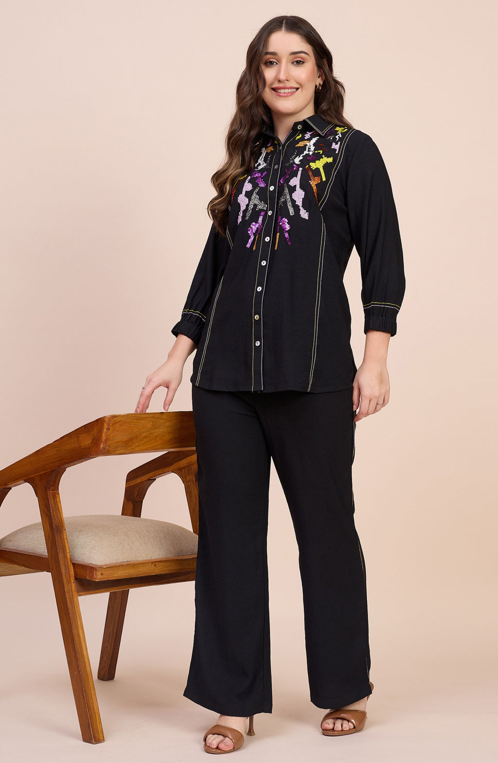Black Sequin Embroidered Co-ord Set