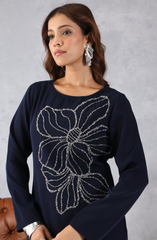 Navy Blue Elegant Embellished Dress