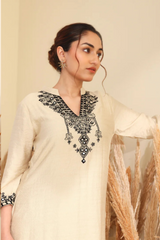 Off White Embroidered kurta set