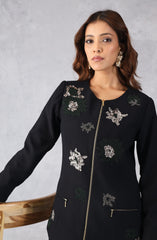 Black Embellished Zip-Front Co-Ord