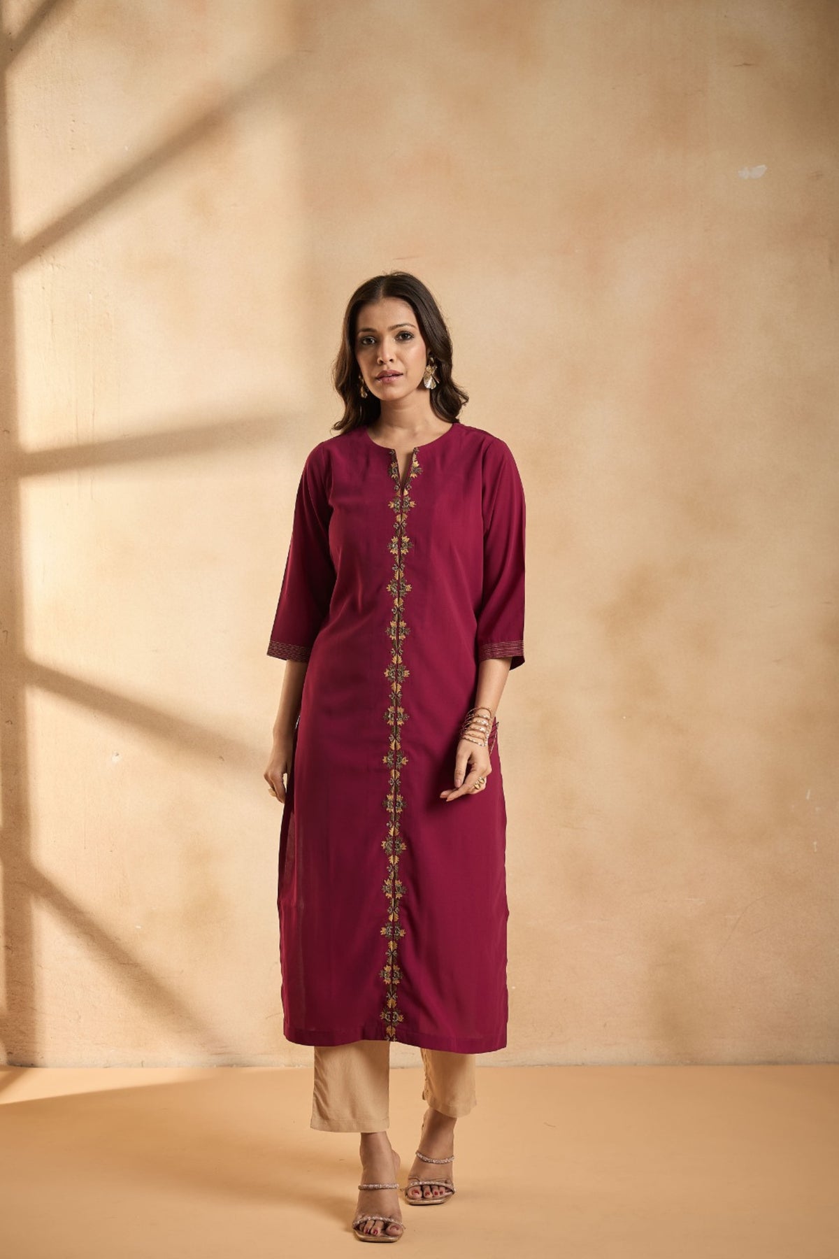 Graceful Wine Embroidered Kurta