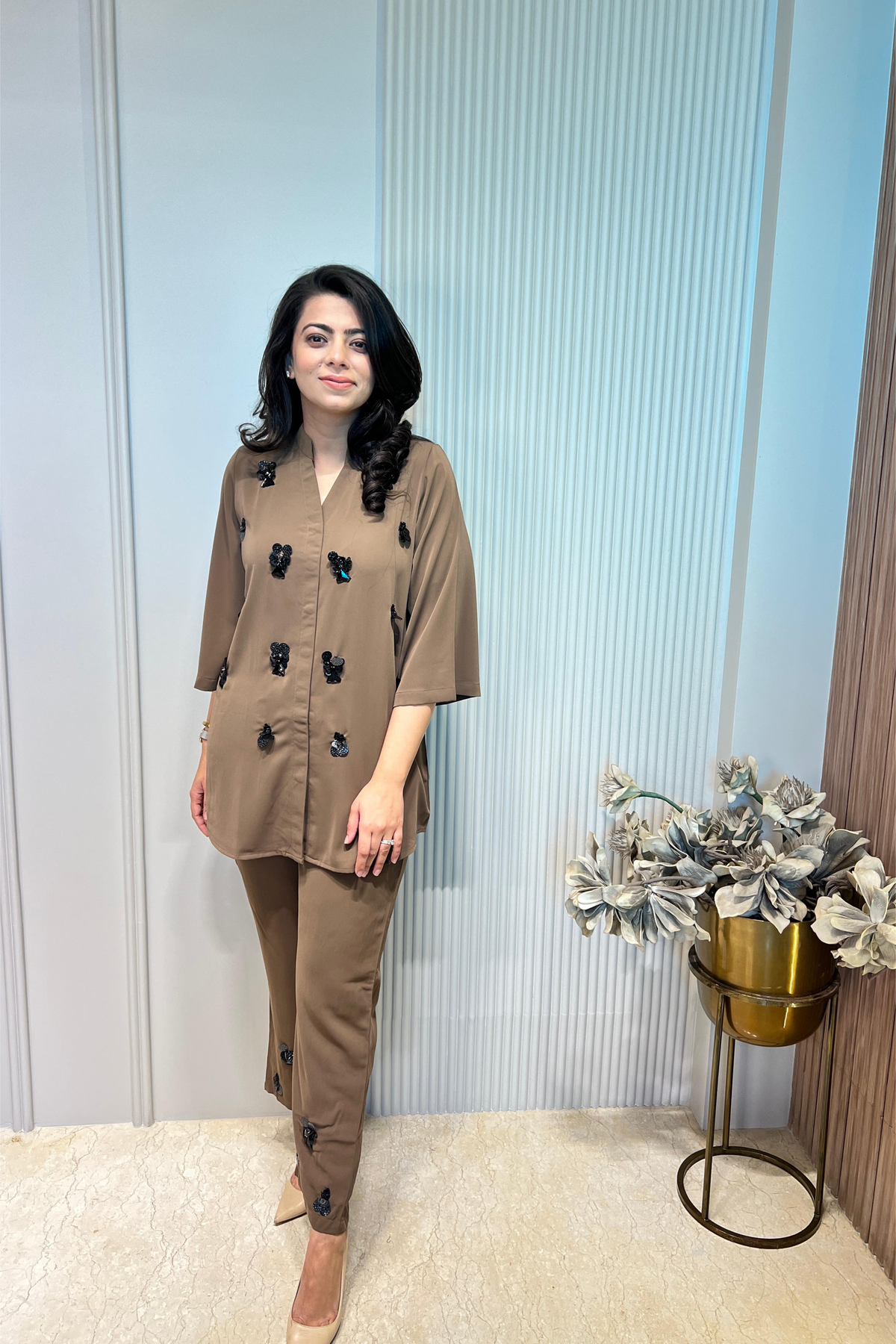 Brown Mocha Embellished Co-Ord Set