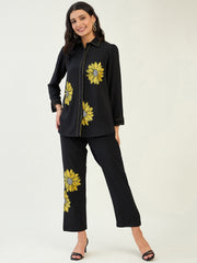 Black Sunflower Embroidered Co-ord Set