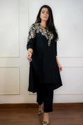 Black Embroidered Cotton Co-ord Set