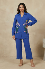 Royal Blue Embellished Floral Co-Ord Set