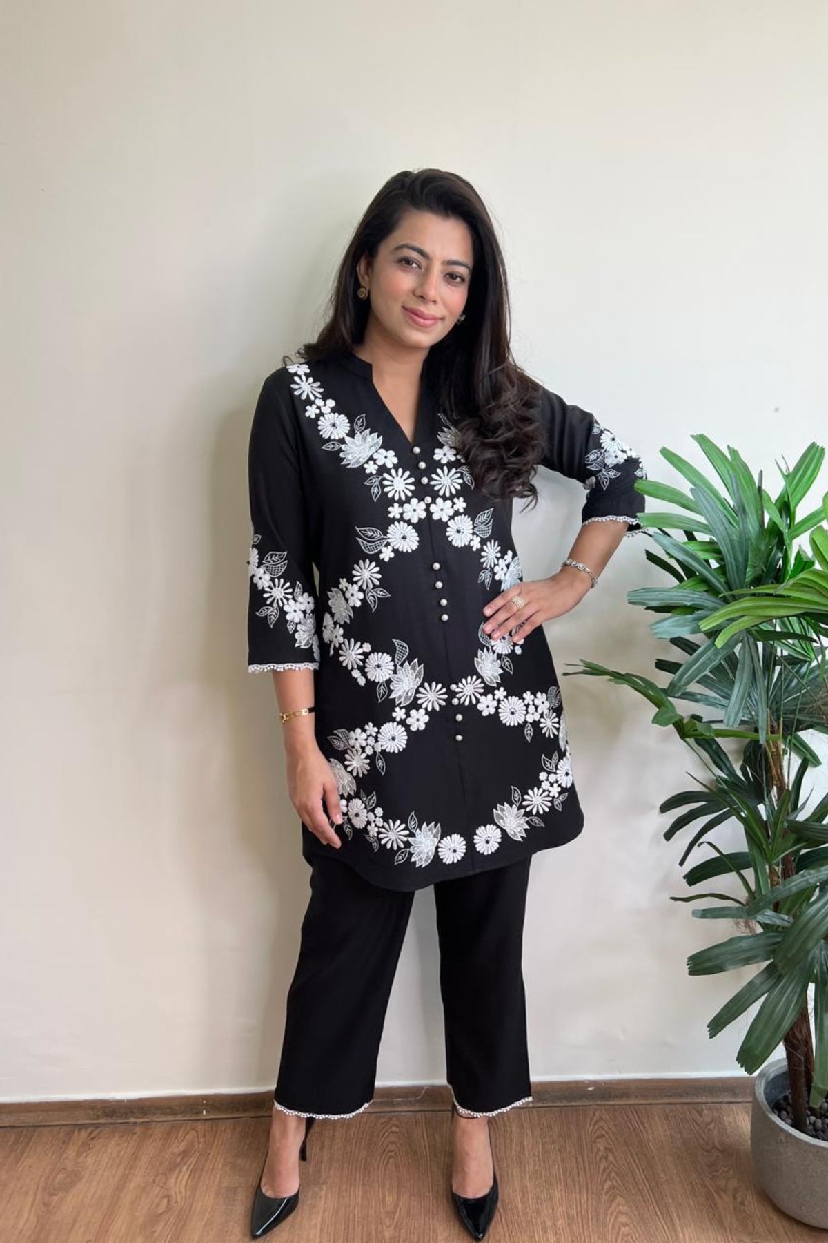Black and White Embroidered Co-ord Set