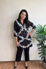Black and White Embroidered Co-ord Set