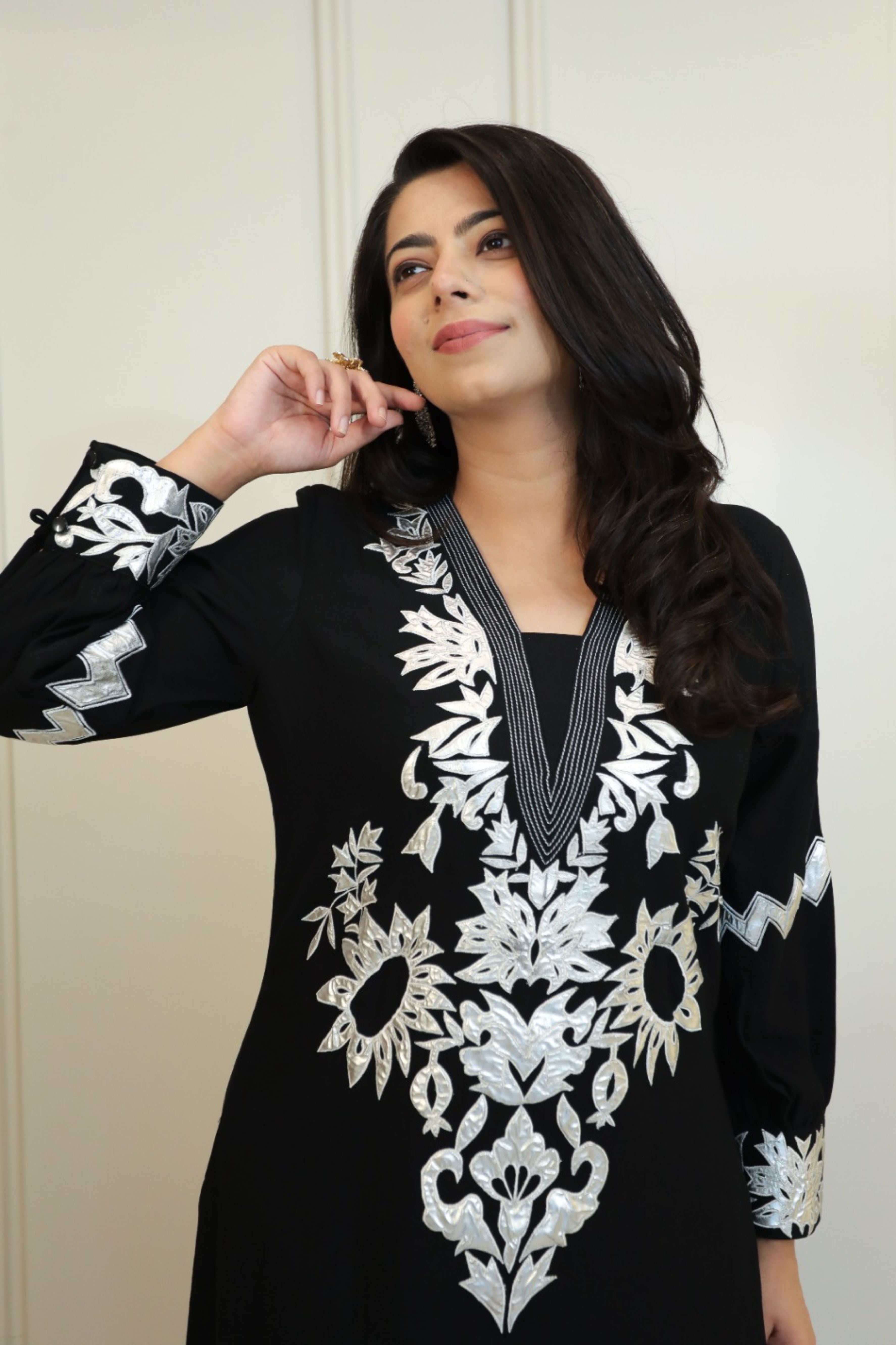 Midnight Black & Silver Embroidered Kurta
