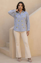 Grey Stripe Lemon Embroidered Cotton Shirt