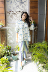 White Elegance Printed Rayon Co-Ord Set