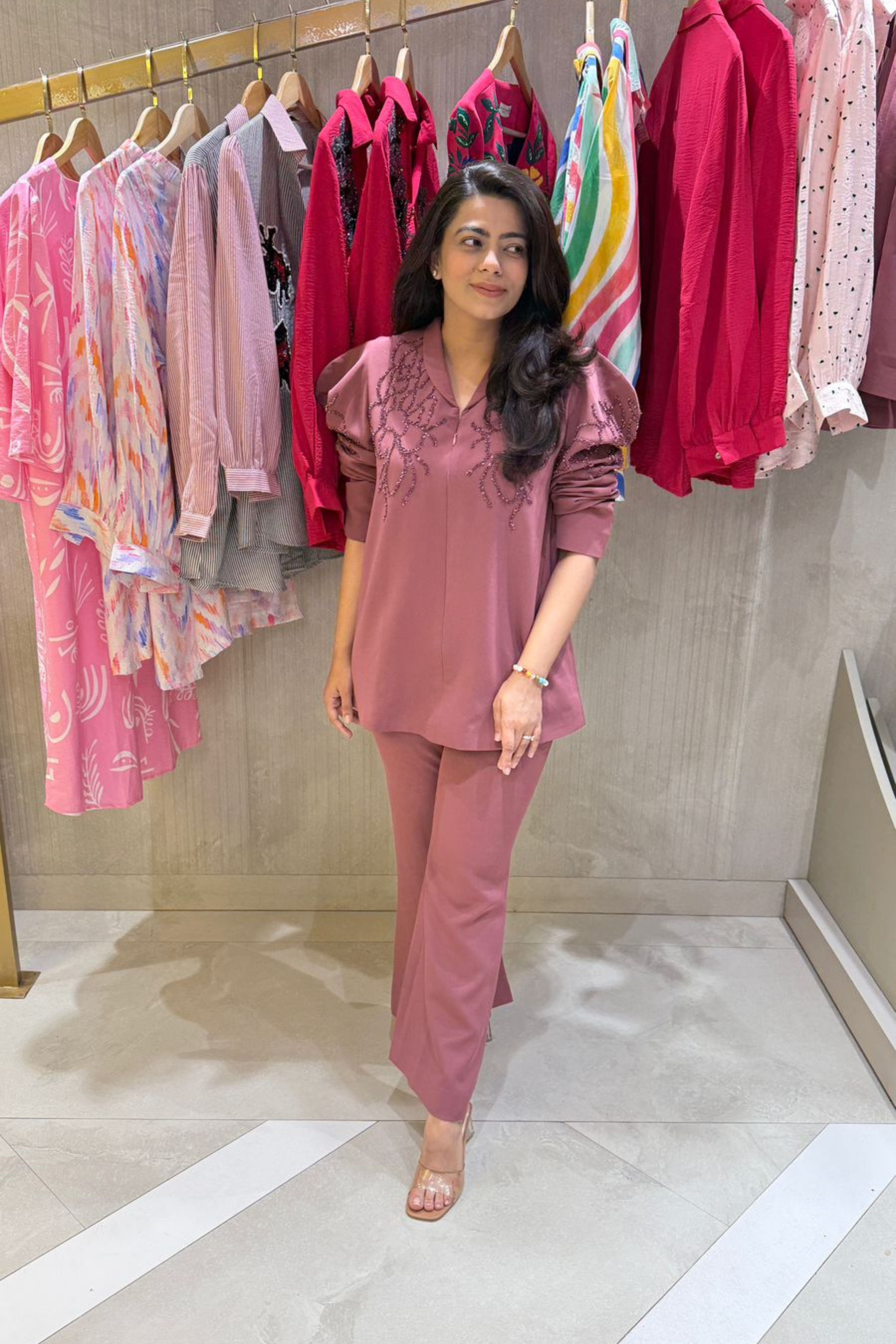 Blush Pink Puff Style Embellished Co-Ord