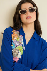 Royal Blue Embellished Shirt