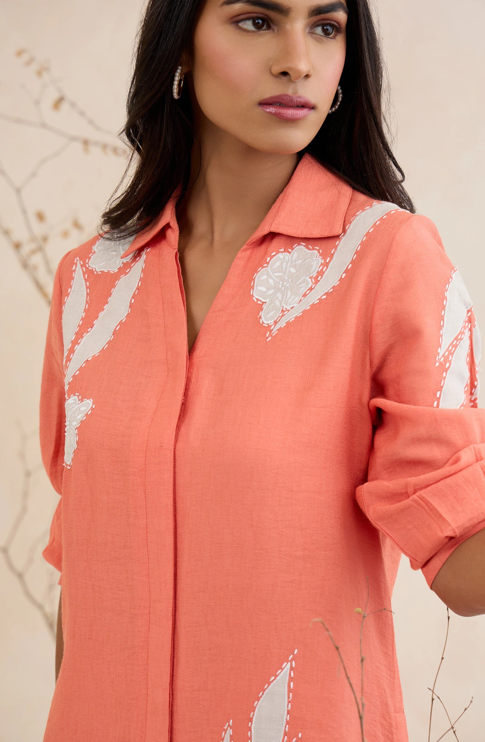 Coral Ember Embroidered Co-Ord Set