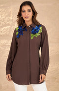 Sequin-Embellished Mocha Shirt