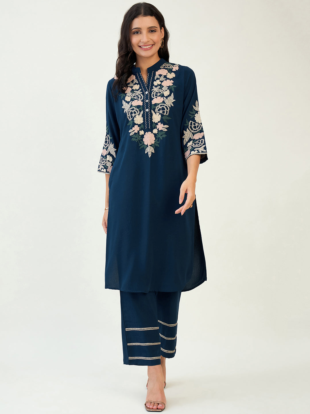 Teal Embroidered kurta set