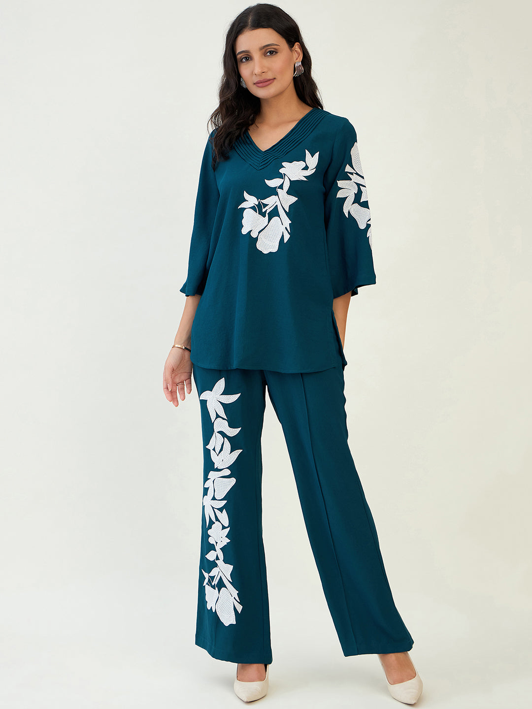 Teal Patch Embroidery Co-ord Set