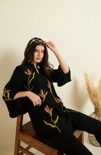 Black Shirt with Bird of Paradise Embroidery