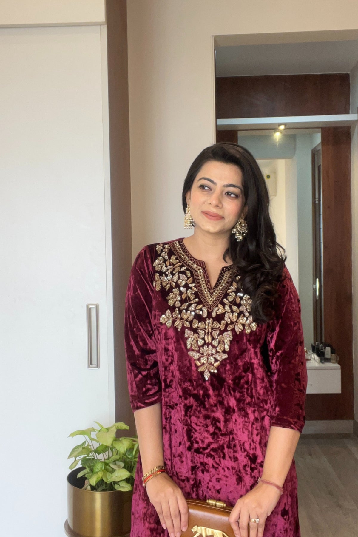 Red Velvet Kurta Set